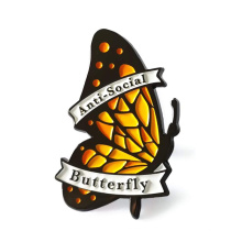 Fashion design custom logo anti-social butterfly lapel pin